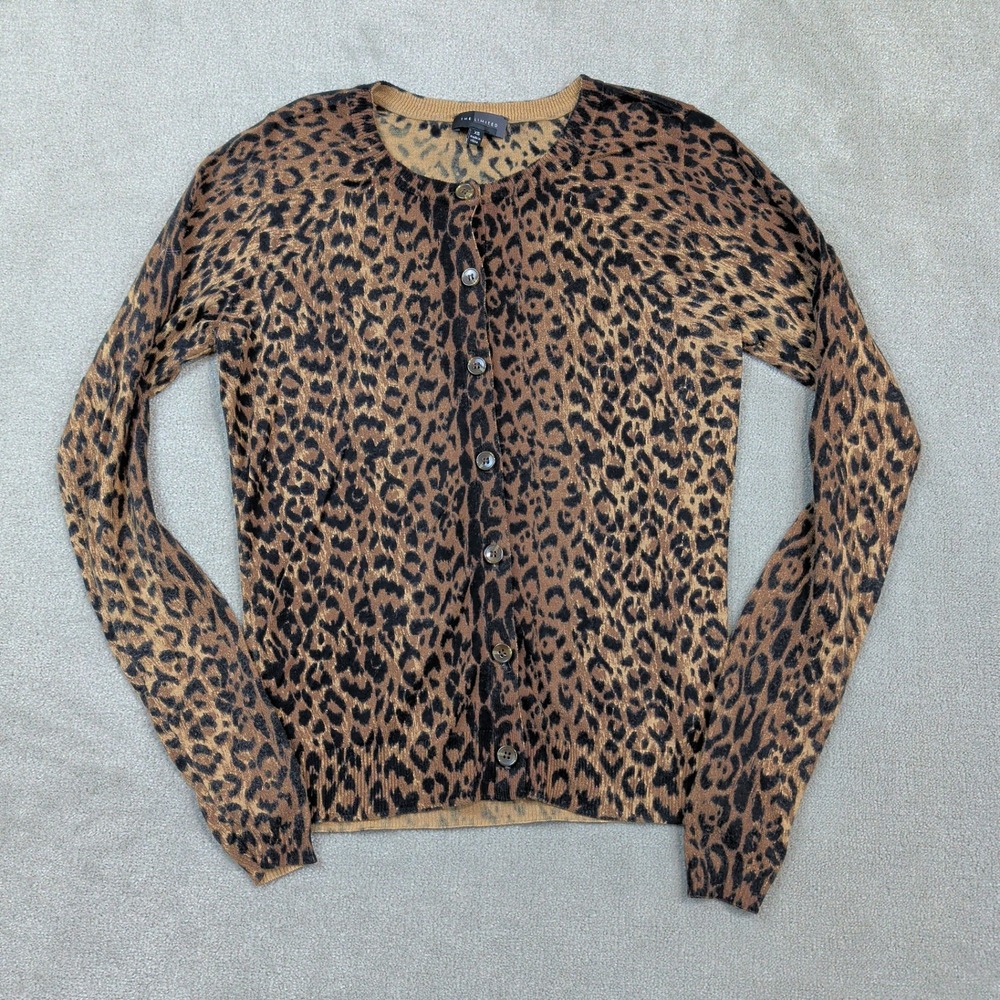 The Limited Cardigan XS Womens Leopard Print Cotton Blend Button Up Sweater